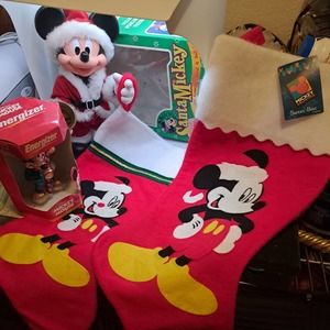 VINTAGE Mickey Mouse Christmas Fun! 9 Inch Mickey, Ornament, 2 Stockings